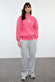 Fuchsia Thick Fleece Inside Slogan Embroidery High Collar Regular Cut Knitted Sweatshirt Twoaw21Sw0019 - 2