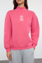 Fuchsia Thick Fleece Inside Slogan Embroidery High Collar Regular Cut Knitted Sweatshirt Twoaw21Sw0019 - 3