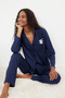 Lacivert %100 Pamuklu Penguen Baskılı Örme Pijama Takımı THMAW23PT00151