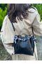 Women's Black Scarf and Chain Accessory Soft Leather Handbag and Shoulder Bag - 4