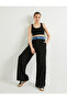 Contrast Double Waist Baggy Fabric Trousers Straight Leg Pocket
