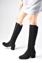 Black Color Suede Side Zipper, Thin Faux Fur Lined Women's Heeled Boots - 3