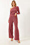 Women's Dusty Rose Asymmetrical Collar Bottom-Top Set 60251832 - 4