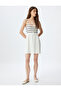 Crochet Detailed Mini Strap Dress with Belt Detail, Lined, Linen Blend