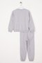 Crew Neck Long Sleeve Ruffle Detailed Gray Color Girl's Two Piece Set - 3