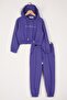Hooded Long Sleeve Daisy Flowrs Leaf Printed Purple Color Girl's Two-Piece Set