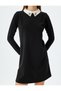 Shirt Collar Jewelled Mini Dress Long Sleeve Crepe Scuba Fabric - 5