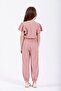 Crew Neck Lacquer Elastic Dusty Rose Color Girl's Double Suit - 3