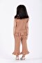 Crew Neck Short Sleeve Waffel Pacifier Frilly Double Suit Brown Color Girl's Double Suit - 5