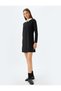 Shirt Collar Jewelled Mini Dress Long Sleeve Crepe Scuba Fabric - 2