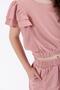 Crew Neck Lacquer Elastic Dusty Rose Color Girl's Double Suit - 4