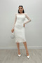 Glittery Tulle Fabric Round Neck Pencil Dress - WHITE - 5