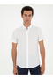 White Slim Fit Linen Blended Short Sleeve Shirt 50288558-Vr013 - 3