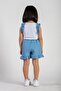 Crew Neck Zero Sleeve Ruffle Shorts White Blue Color Girls Double Set - 5