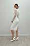 Glittery Tulle Fabric Round Neck Pencil Dress - WHITE - 4