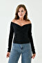 Women's Cross Band Design Strapless Collar Black Basic Blouse 12748 - 5