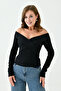 Women's Cross Band Design Strapless Collar Black Basic Blouse 12748 - 8