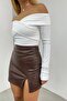 Women's White Stretch Fabric Cross-Strapped Design Strapless Collar Blouse 12748 - 3