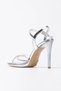 Women's High Heeled Platform Stone Embroidered Silver Wrinkled Patent Leather Summer Shoes - 5