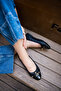 Mochi3614 Black Fionic Stone Detailed Knitted Stitched Quilted Women's Ballerinas - 2