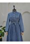 Tunnel Lace Denim Dress with Tassel Skirt - Ice Blue - 2
