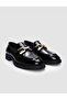 100% Genuine Leather Black Patent Leather Buckle Women's Casual Shoes - 2