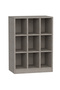 Wooden Display Shelves with 9 Storage Compartment, Freestanding, Light Concrete