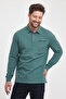 Men's Long Basic Polo Neck Plain Mint Sweatshirt with Pockets - 4