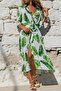Leaf Pattern Printed Shirt Dress Long Dress Belt Dress