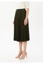 Khaki Midi Length High Waist Pleated Skirt with Elastic Waistband - 4