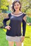 Leather Garnished Tulle Detail Blouse 3s046