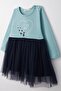 Girl's Long Sleeve Dress Text Printed Heart Age 1.5-5, Water Green - 3