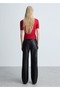 Medium-Waisted Leather-Look Trousers - 4