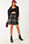 Women's Black Gipe Detailed Plaid Mini Skirt 0169 60251858 - 7