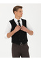 Black Slim Fit Wool Blended Striped Classic Vest 50276508 -Vr046