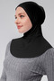 Women's Practical Hijab with Sports Neck Collar, Snap-On Bonnet, Combed Cotton Fabric, Black - 3