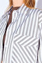Olive White Thick Striped Long Oversize Comfortable Fit Cotton Satin Textured Women's Shirt with Pockets - 4