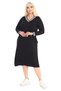 Women's Black Long Sleeve V-Neck Viscose Dress with Striped Collar