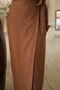 Side-Tie Linen Blend Brown Skirt with Lining Inside - 5