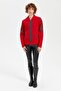 Women's High Collar Woolen Jacket with Floral Pattern on the Back and Sleeves, Coral - 4