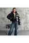 Black Hooded Plush Shiny Bomber Puffer Jacket - 4