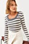 Women's Anthracite Striped U-Neck T-Shirt 0010 60251864 - 3