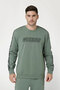 Men's Arlo Cn Sweatshirt with Striped Sleeves and Logo on the Front - Green
