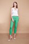 High Waist Thick Belted Pockets Narrow Leg Ankle Length Cotton Stretch Fabric Fabric Trousers-D.Green - 3