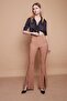 Women's High Waist Front Stitched Leg Slit Flared L Stretch Fabric Trousers - Camel - 6