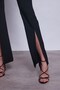 Women's High Waist Front Stitched Leg Slit Flared L Stretch Fabric Trousers-Black - 3