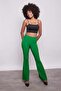 High Waist Front and Back Stitched Flare Leg Leggings Lycra Fabric Trousers-benetton Green