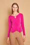 Lycra Crepe Fabric Wrap Double Breasted Front Gathered Shoulder Long Sleeve Blouse Body-Magenta - 2