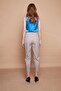 Plaid High Waist Thick Belted Side Pockets Pleated Carrot Leg Lightweight Stretch Fabric Fabric Trousers-Fango Plaid - 5