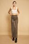 Palazzo High Waist Front Stitched Wide Leg Light Lycra Suede Fabric Trousers - Khaki - 5